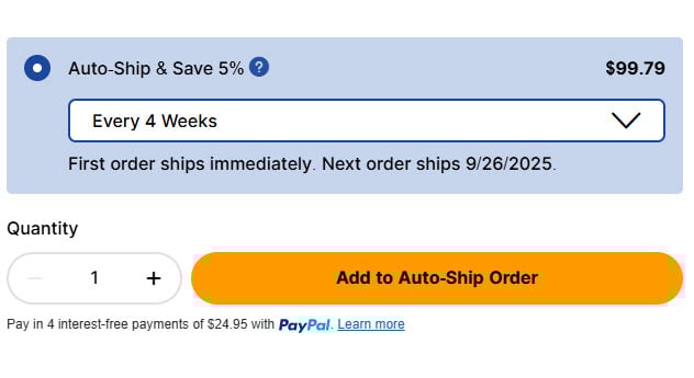 NorthShore Auto-Ship Step 1 screenshot with cart